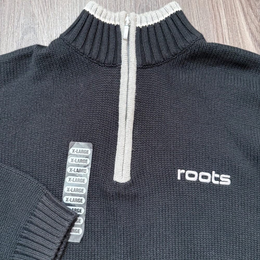 Roots Men's Black Half Zip Knit Sweater Pullover Casual Athleisure XL